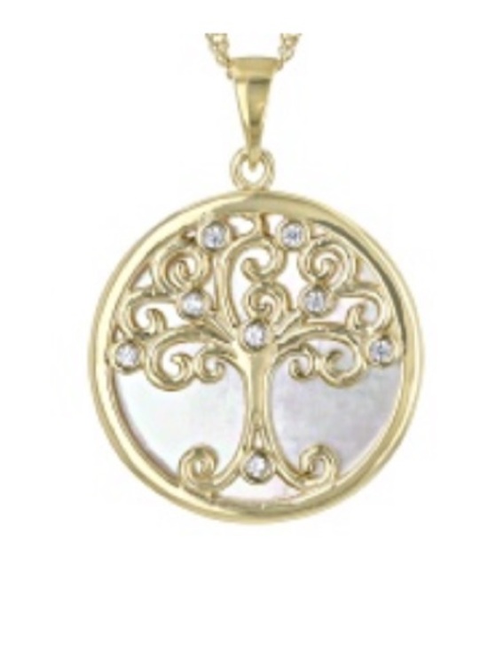 JTV Jewelry - 2OMM MOTHER-OF-PEARL WITH 0.10CTW WHITE ZIRCON TREE OF LIFE PENDANT
